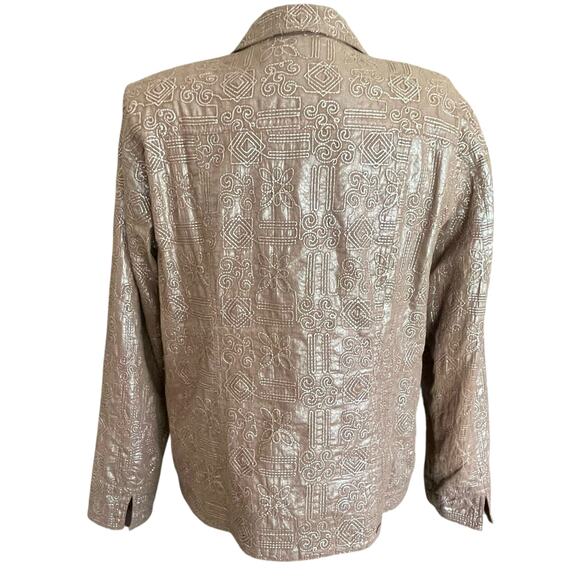 Coldwater Creek Taupe Shimmer Embroidered Cotton Blazer LARGE Work Career Travel - Picture 3 of 8